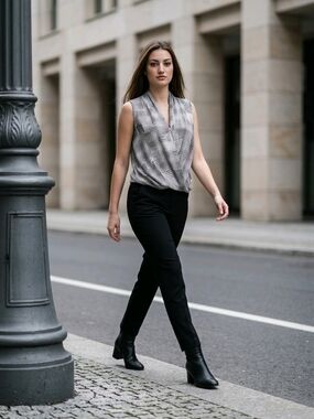 Sioni Gray Sleeveless Draped V-Neck Blouse